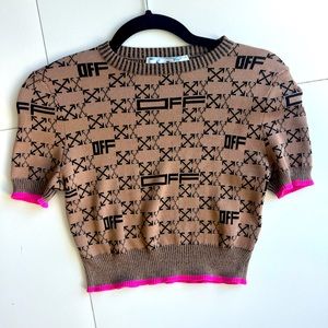 OFF WHITE brown and pink crop knit top